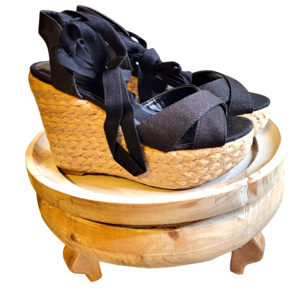 🌟1 SZ 6 LEFT. BLACK LACE-UP ESPADRILLES - Picture 4 of 6